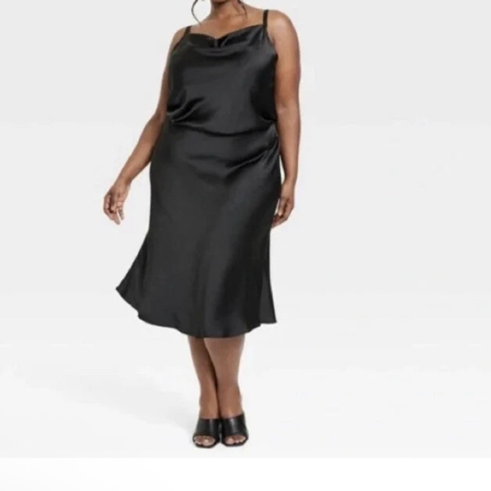 Women's Sleeveless Satin Dress - Ava & Viv Black XXXL Adjustable Straps 3X